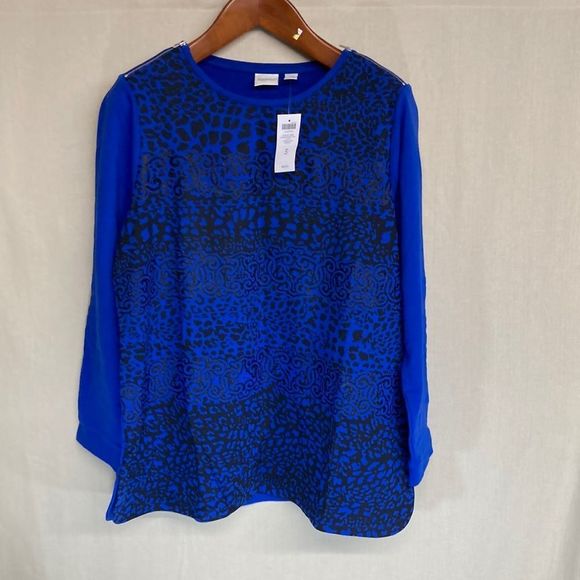 CHICOS Tunic w/ zip shoulder/ Size 3/ Blue& Black - Picture 1 of 5